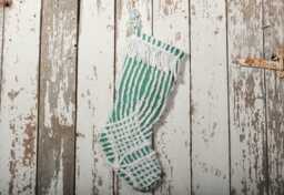Fluffy Green & White Vintage Chenille Christmas Stocking With Matching Cuff - Wedding Ring, Flower - thumbnail 1