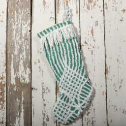 Fluffy Green & White Vintage Chenille Christmas Stocking With Matching Cuff - Wedding Ring, Flower - thumbnail 3