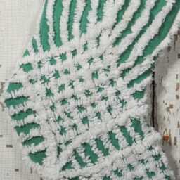 Fluffy Green & White Vintage Chenille Christmas Stocking With Matching Cuff - Wedding Ring, Flower - thumbnail 2