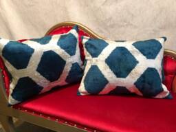 Set Of 2 Green Ikat Velvet Pillow Covers Handwoven Uzbek Boho Cushions