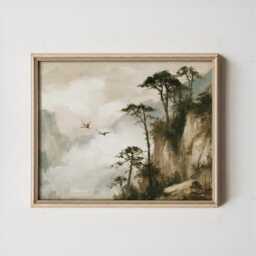 Misty Mountain Poster, Cliff Landscape Print, Nature Wall Art, Paper - thumbnail 3