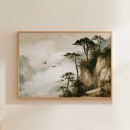 Misty Mountain Poster, Cliff Landscape Print, Nature Wall Art, Paper - thumbnail 1