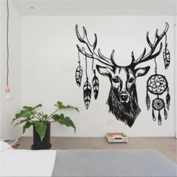 Deer Dream Catcher Vinyl Wall Art, Decal, Sticker, Transfer, Mural, Removable, Decoration, Interior, Exterior, Peel & Stick, - 0854 - thumbnail 1