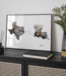 Texas & Louisiana Map Black & Gold Travel Wall Art Print - Moving Home Gift - thumbnail 1