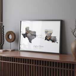 Texas & Louisiana Map Black & Gold Travel Wall Art Print - Moving Home Gift - thumbnail 2