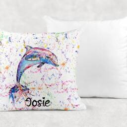 Personalised Watercolour Rainbow Dolphin Cushion, Cuddle Pillow, Birthday Gift - thumbnail 2