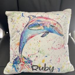 Personalised Watercolour Rainbow Dolphin Cushion, Cuddle Pillow, Birthday Gift - thumbnail 4
