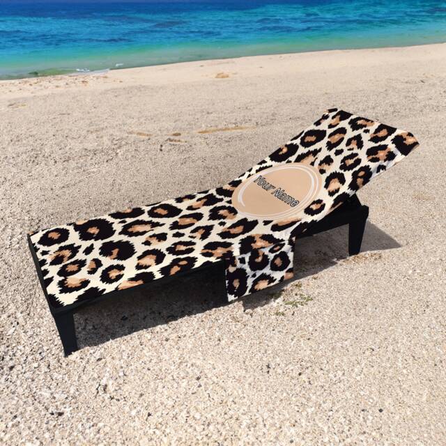 Personalised Leopard Print Design - Full Length Sun Lounger Towel With Pockets - image 1