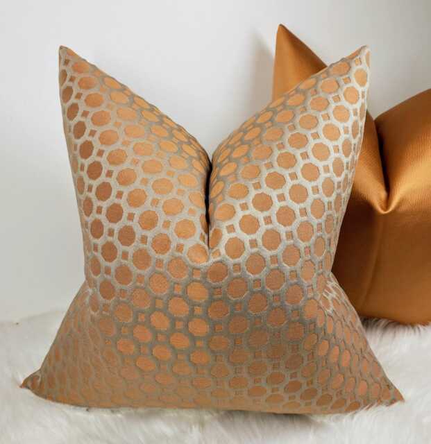 Burnt Orange Honeycomb Cushion Cover - Copper Brassy Bronze Geometric Throw Pillow Case, Modern Boho Home D??cor - image 1