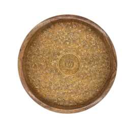 Mid Century Modern Side Table Round Embossed Goldish Brass Vintage Style Coffee - thumbnail 3