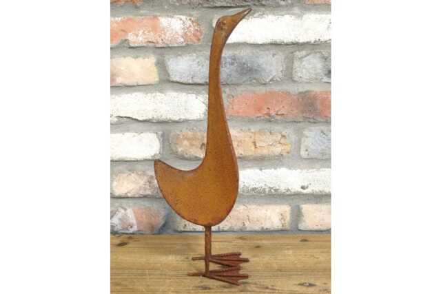 Rust Bird Garden Sculpture - Small - Metal Duck Statue Ornament Rustic Rusted Goose Lawn - image 1