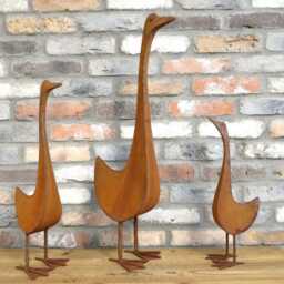 Rust Bird Garden Sculpture - Small - Metal Duck Statue Ornament Rustic Rusted Goose Lawn - thumbnail 3