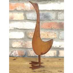 Rust Bird Garden Sculpture - Small - Metal Duck Statue Ornament Rustic Rusted Goose Lawn - thumbnail 4