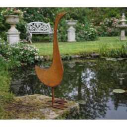Rust Bird Garden Sculpture - Small - Metal Duck Statue Ornament Rustic Rusted Goose Lawn - thumbnail 2