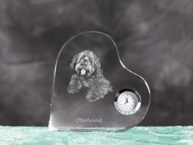 Otterhound - Crystal Clock in The Shape Of A Heart With Image Pure-Bred Dog - image 1