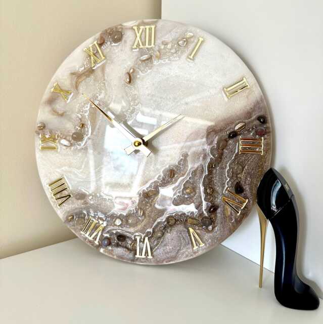 Elegant Geode Epoxy Wall Clock, Natural Stones, Modern Art - image 1
