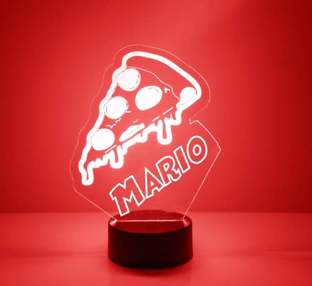 Acrylic Light Up Pizza Slice, Custom Engraved Night Light, Personalized Free, 16 Color Options With Remote Control, Kitchen, Restaurant Decor - image 1