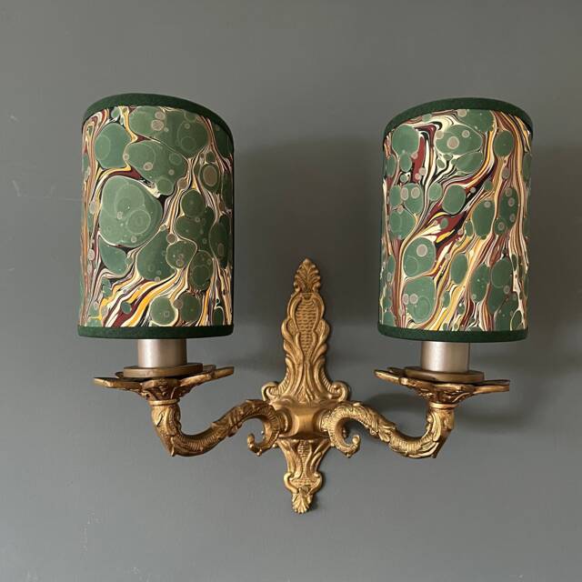 Hand Marbled Green Spot - Handmade, Candle Clip Half Shield Lampshade For Wall Lights - image 1
