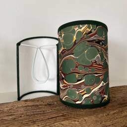 Hand Marbled Green Spot - Handmade, Candle Clip Half Shield Lampshade For Wall Lights - thumbnail 2