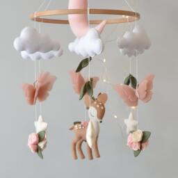 Deer Baby Mobile Girl. Butterflies Mobile. Baby Shower Gift. Flowers Woodland - thumbnail 3