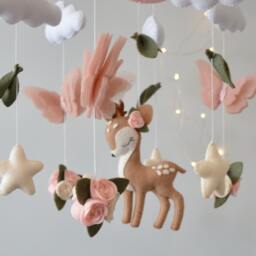 Deer Baby Mobile Girl. Butterflies Mobile. Baby Shower Gift. Flowers Woodland - thumbnail 2