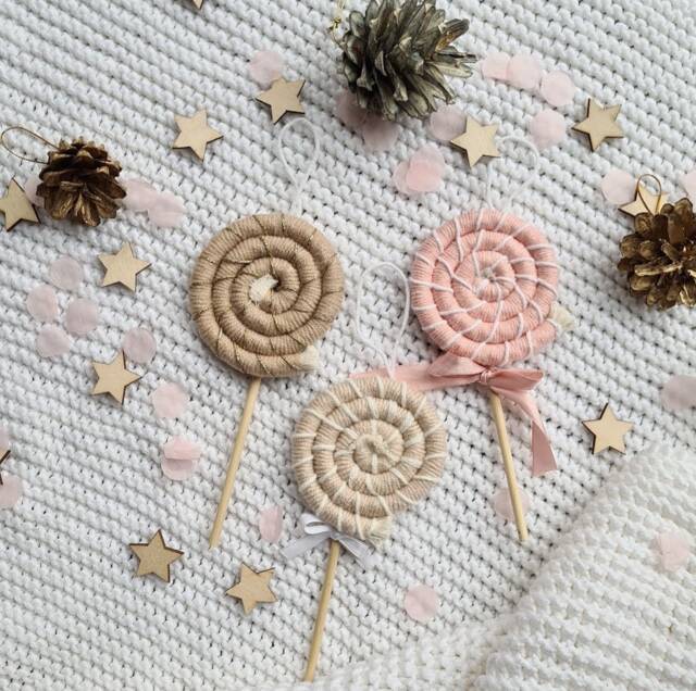 Handmade Lollipop Christmas Tree Ornament Cotton & Wool Yarn - image 1