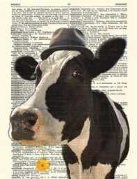 Cow Print Fun Animal Art, Printed On Vintage Dictionary Pages - thumbnail 2