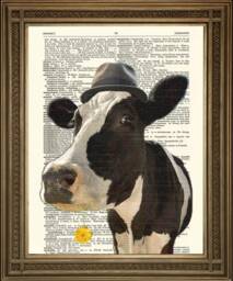 Cow Print Fun Animal Art, Printed On Vintage Dictionary Pages - thumbnail 1