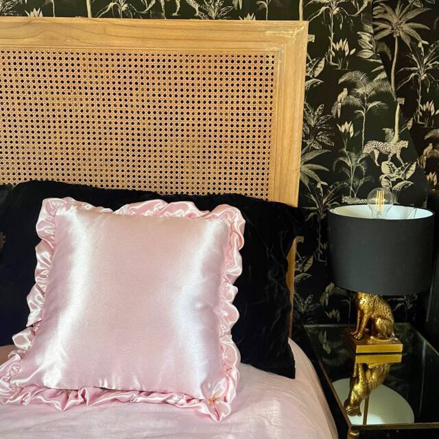 Handmade Pale Pink Ruffle Satin Pillow, Shabby Chic Nursery Decor - image 1