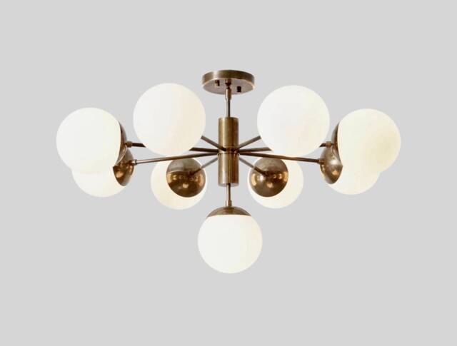 Mid Century Sputnik Chandelier, Handmade Brass Globe Light, Modern Dining Room Lighting - image 1