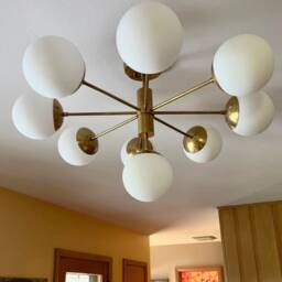 Mid Century Sputnik Chandelier, Handmade Brass Globe Light, Modern Dining Room Lighting - thumbnail 3