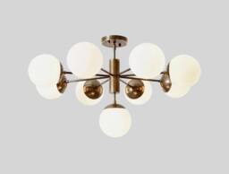 Mid Century Sputnik Chandelier, Handmade Brass Globe Light, Modern Dining Room Lighting - thumbnail 1