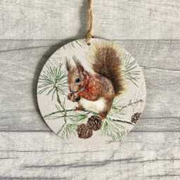 Winter Squirrel Decoration, Woodland Animal Ornament, Nature Themed Wall Decor, Christmas Gifts - thumbnail 1