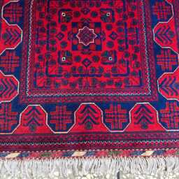 Red & Navy Bukhara Afghan Runner Rug Handwoven Wool Hallway Rug - 9.8x2.6Ft - thumbnail 3