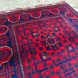 Red & Navy Bukhara Afghan Runner Rug Handwoven Wool Hallway Rug - 9.8x2.6Ft - thumbnail 4