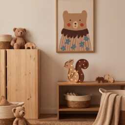 Wooden Squirrel Nursery Night Light - Personalized Brown Handmade Lamp For Kids Children's Animal Woodland Room Decor Baby Forest Gift - thumbnail 2