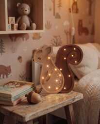 Wooden Squirrel Nursery Night Light - Personalized Brown Handmade Lamp For Kids Children's Animal Woodland Room Decor Baby Forest Gift - thumbnail 1