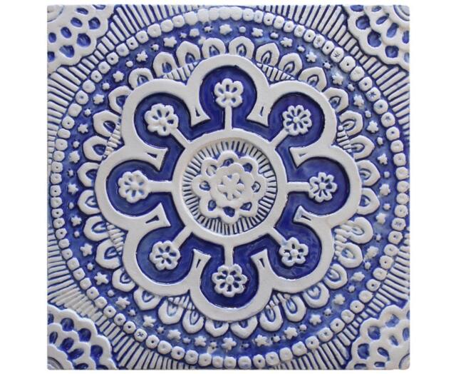Wall Hanging With Suzani Design For Bathroom Decor, Outdoor Art, Ceramic Decor Tiles, Tile, #2 30cm Blue - image 1