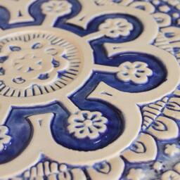 Wall Hanging With Suzani Design For Bathroom Decor, Outdoor Art, Ceramic Decor Tiles, Tile, #2 30cm Blue - thumbnail 2