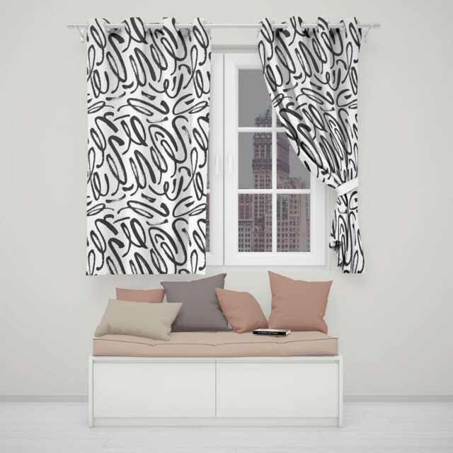 Black Curl Swirl Eyelet Blackout Curtains Elegant Scroll Pattern Window Drapes Decorative Curly Curtain Panels Thermal - image 1