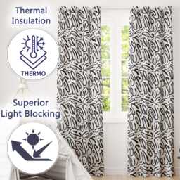 Black Curl Swirl Eyelet Blackout Curtains Elegant Scroll Pattern Window Drapes Decorative Curly Curtain Panels Thermal - thumbnail 2
