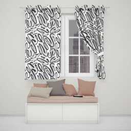 Black Curl Swirl Eyelet Blackout Curtains Elegant Scroll Pattern Window Drapes Decorative Curly Curtain Panels Thermal
