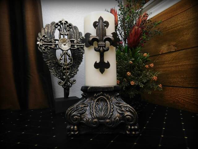 Pillar Candleholder - Pick Your Color Capital Fleur De Lis Crown Old World Tuscan Royal Home Decor Fleurdelisjunkie - image 1