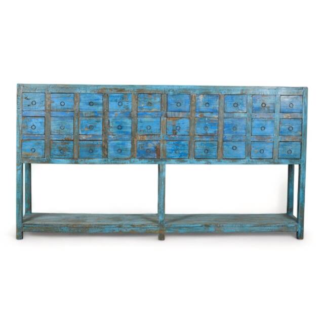 Large 7Ft Vintage Indian Wooden Painted Apothecary Drawers Sideboard - image 1