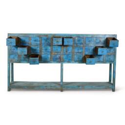 Large 7Ft Vintage Indian Wooden Painted Apothecary Drawers Sideboard - thumbnail 2