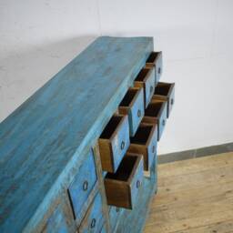 Large 7Ft Vintage Indian Wooden Painted Apothecary Drawers Sideboard - thumbnail 3