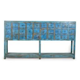 Large 7Ft Vintage Indian Wooden Painted Apothecary Drawers Sideboard - thumbnail 1