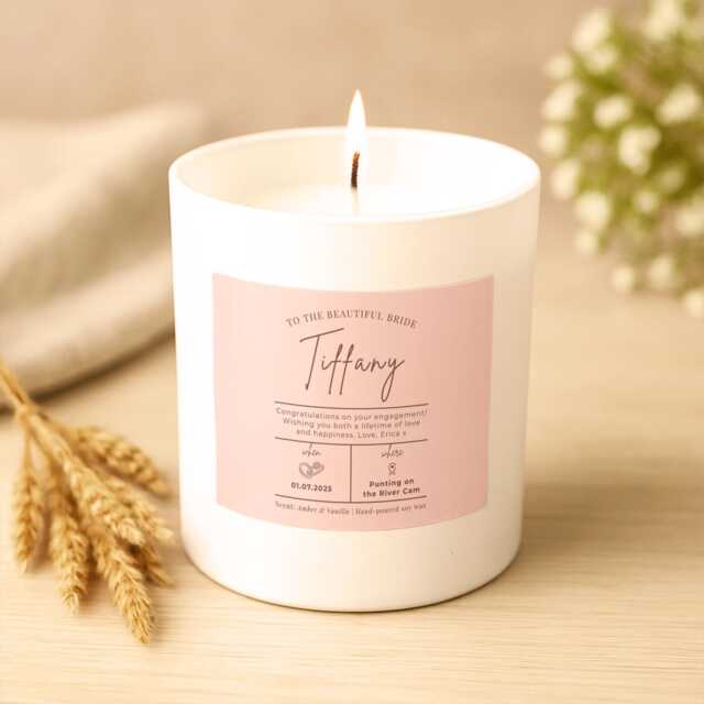 Bride Engagement Candle - Personalised Gift For Bride-To-Be Custom Soy With Name, Message & Memory Handmade Keepsake UK - image 1