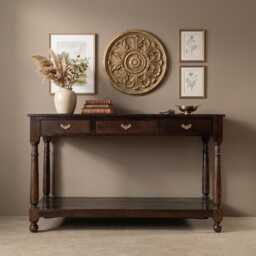 Reclaimed Teak Wood Console Table - Rustic Sideboard/Kitchen Island With Drawers & Shelf - thumbnail 1