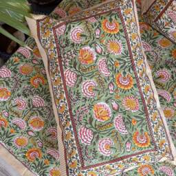 Handmade Indian Block Print Cotton Quilt Reversible Floral Bedspread - thumbnail 4